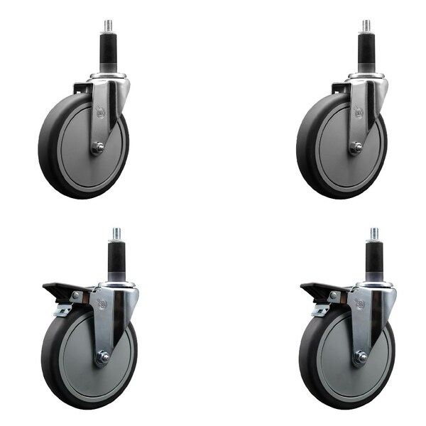 Service Caster 6'' Thermoplastic Rubber Wheel Swivel 1-1/8'' Expanding Stem Caster Set 2 Brakes, 4PK SCC-EX20S614-TPRB-2-PLB-2-118 - main